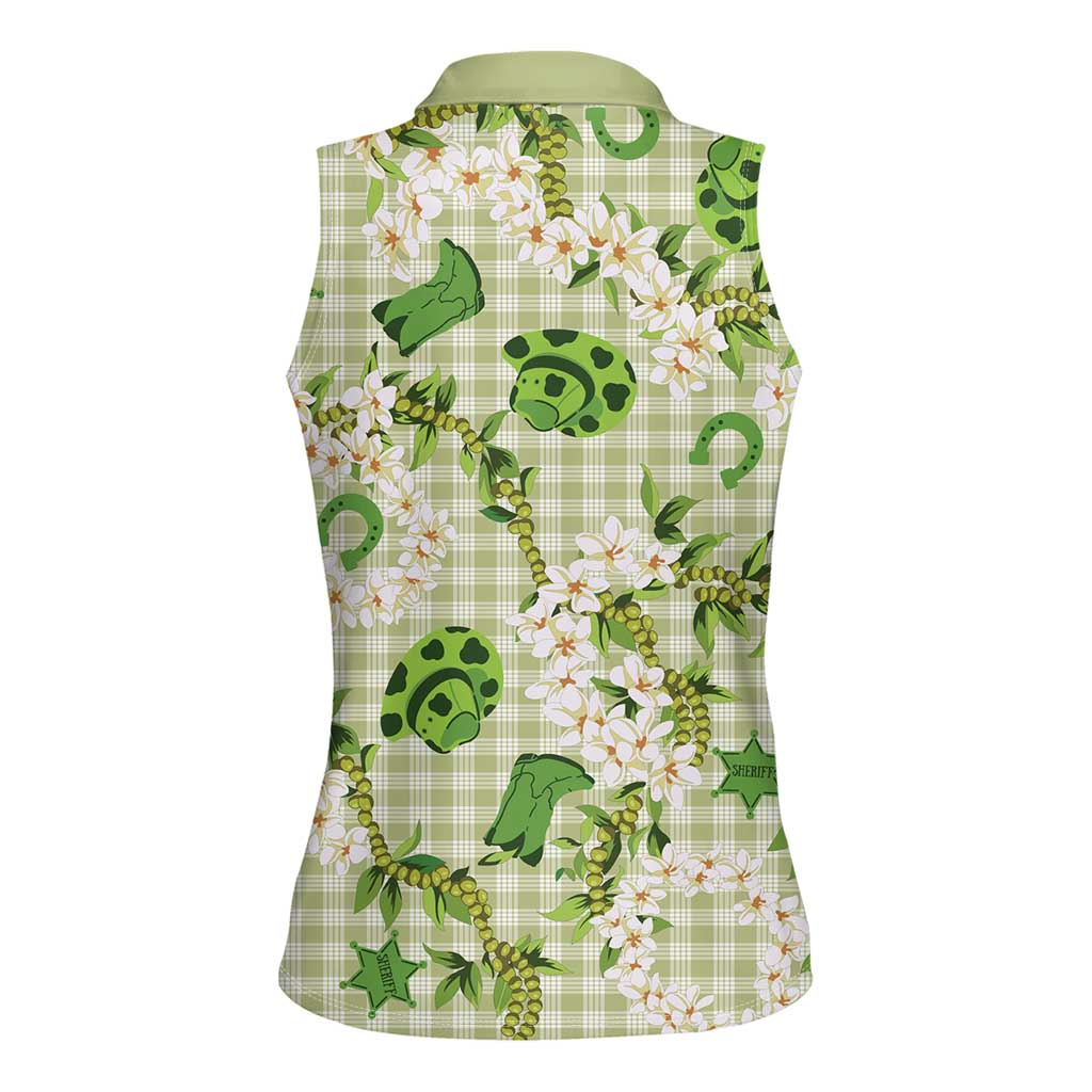 Mokihana Maile Ilima Leis Paniolo Palaka Women Sleeveless Polo Shirt Hawaiian Omaomo Ala Spirit - Polynesian Pride