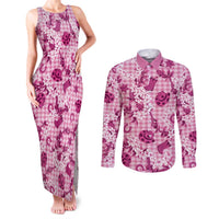 Mokihana Maile Ilima Leis Paniolo Palaka Couples Matching Tank Maxi Dress and Long Sleeve Button Shirt Hawaiian Omaomo Ulaula Spirit - Polynesian Pride