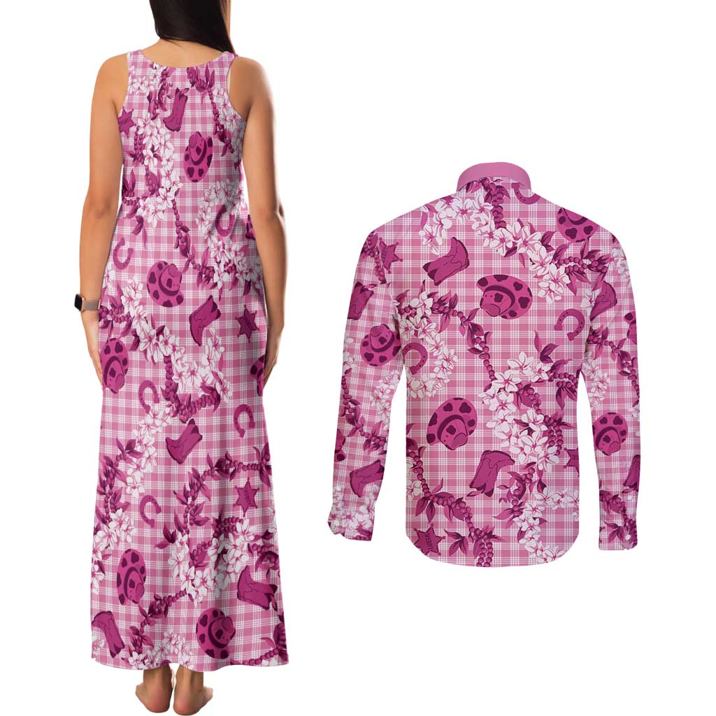 Mokihana Maile Ilima Leis Paniolo Palaka Couples Matching Tank Maxi Dress and Long Sleeve Button Shirt Hawaiian Omaomo Ulaula Spirit - Polynesian Pride