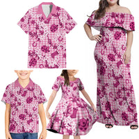 Mokihana Maile Ilima Leis Paniolo Palaka Family Matching Off Shoulder Maxi Dress and Hawaiian Shirt Hawaiian Omaomo Ulaula Spirit - Polynesian Pride