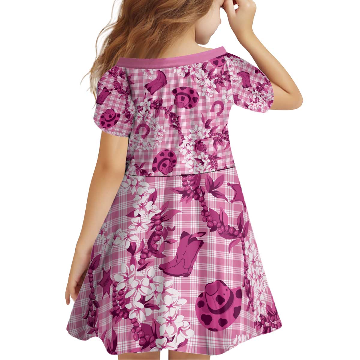 Mokihana Maile Ilima Leis Paniolo Palaka Kid Short Sleeve Dress Hawaiian Omaomo Ulaula Spirit - Polynesian Pride