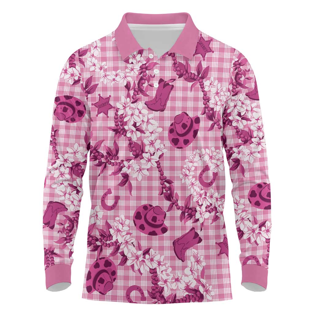 Mokihana Maile Ilima Leis Paniolo Palaka Long Sleeve Polo Shirt Hawaiian Omaomo Ulaula Spirit - Polynesian Pride