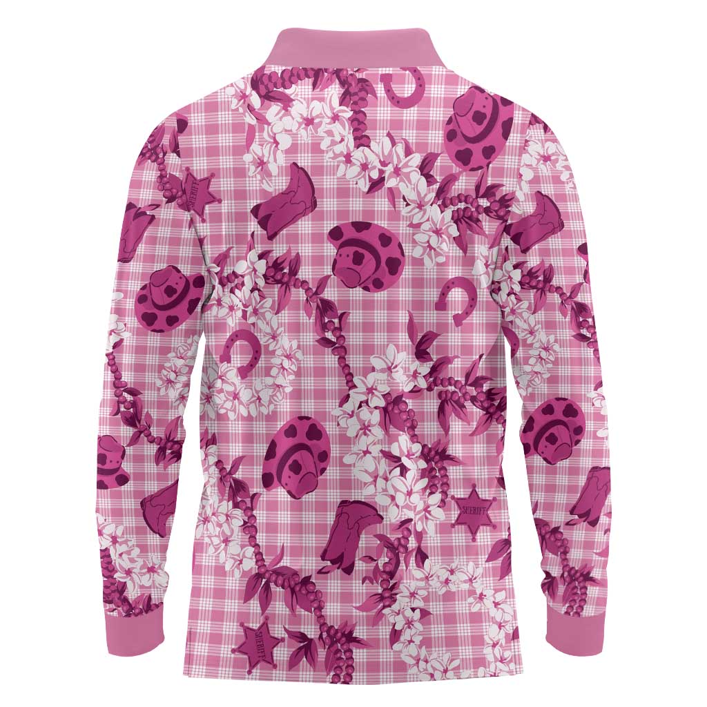 Mokihana Maile Ilima Leis Paniolo Palaka Long Sleeve Polo Shirt Hawaiian Omaomo Ulaula Spirit - Polynesian Pride