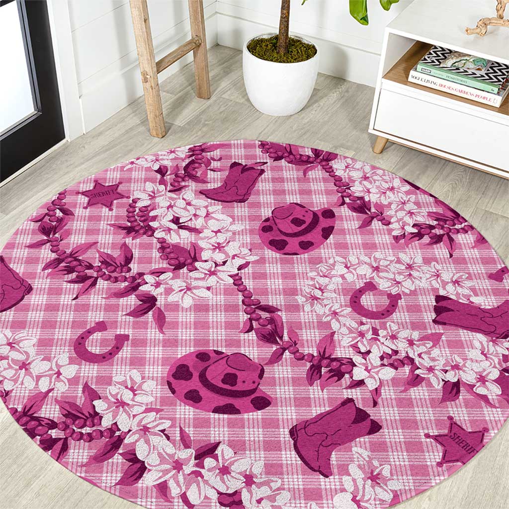 Mokihana Maile Ilima Leis Paniolo Palaka Round Carpet Hawaiian Omaomo Ulaula Spirit LT9 Pink - Polynesian Pride