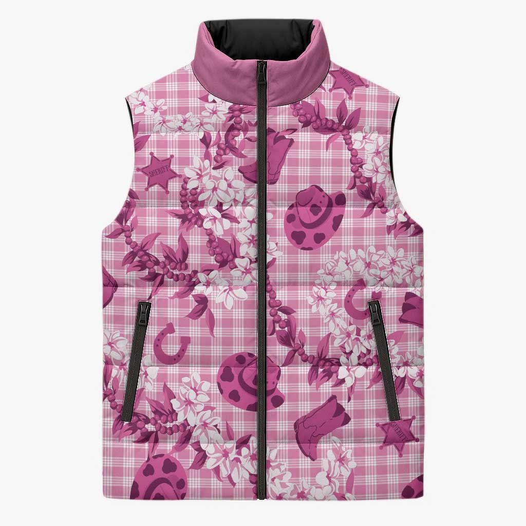 Mokihana Maile Ilima Leis Paniolo Palaka Sleeveless Puffer Jacket Hawaiian Omaomo Ulaula Spirit - Polynesian Pride