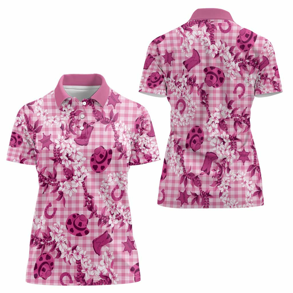 Mokihana Maile Ilima Leis Paniolo Palaka Women Polo Shirt Hawaiian Omaomo Ulaula Spirit - Polynesian Pride