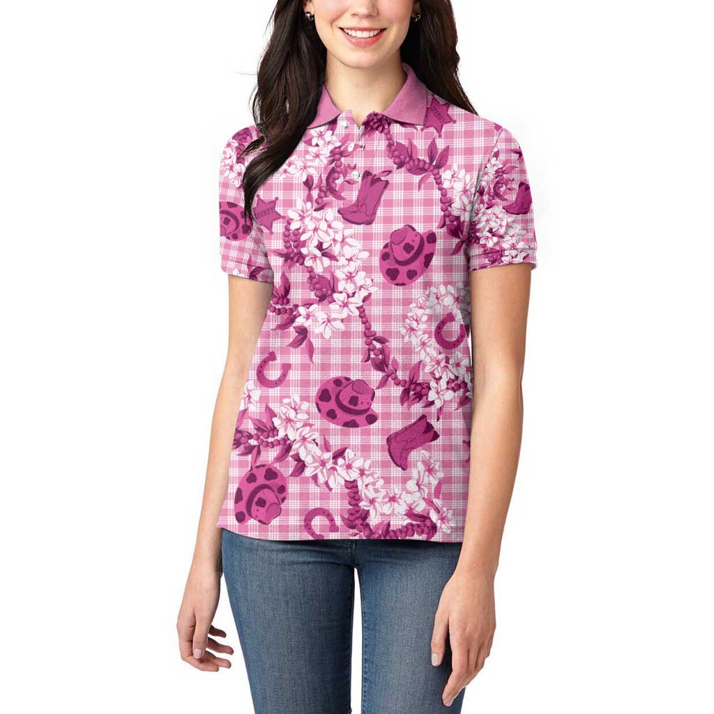 Mokihana Maile Ilima Leis Paniolo Palaka Women Polo Shirt Hawaiian Omaomo Ulaula Spirit - Polynesian Pride