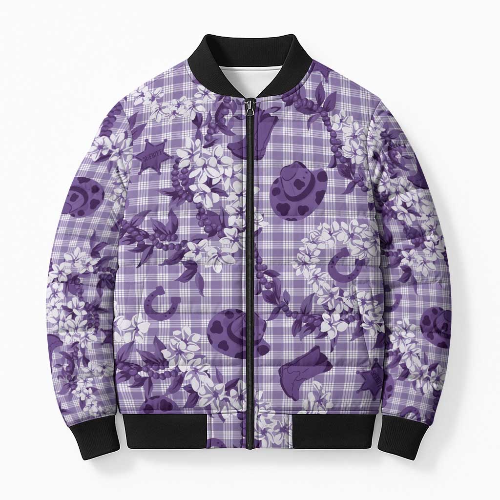 Mokihana Maile Ilima Leis Paniolo Palaka Bomber Puffer Jacket Hawaiian Poni Spirit LT9 Unisex Purple - Polynesian Pride