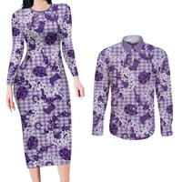 Mokihana Maile Ilima Leis Paniolo Palaka Couples Matching Long Sleeve Bodycon Dress and Long Sleeve Button Shirt Hawaiian Poni Spirit - Polynesian Pride