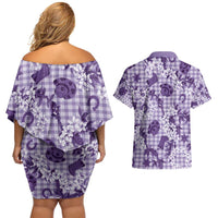 Mokihana Maile Ilima Leis Paniolo Palaka Couples Matching Off Shoulder Short Dress and Hawaiian Shirt Hawaiian Poni Spirit - Polynesian Pride