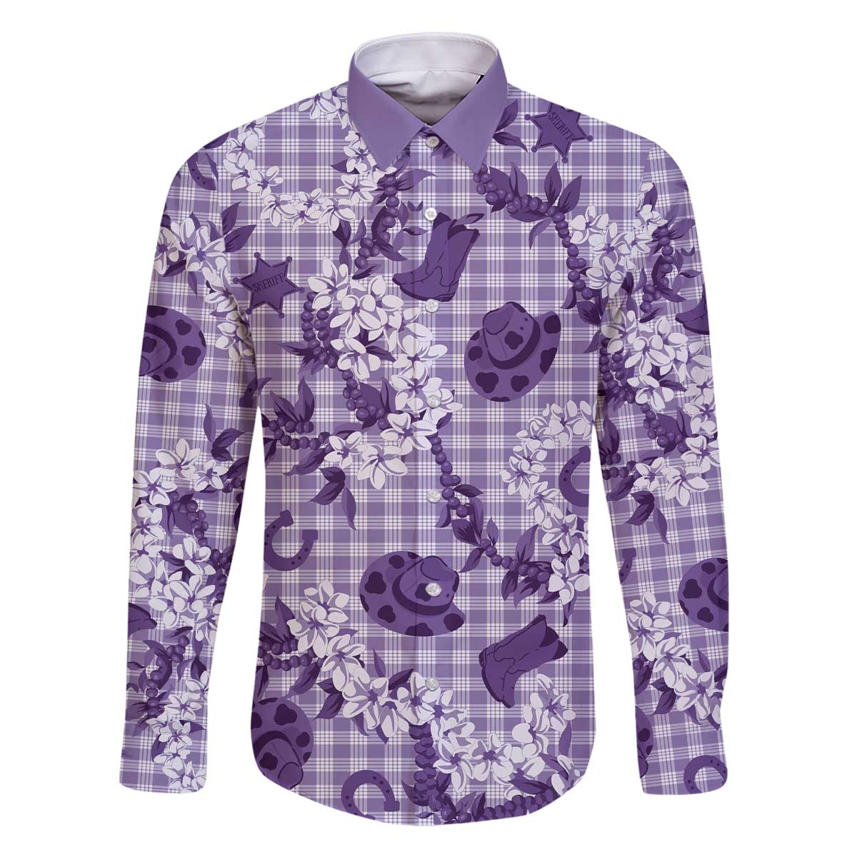 Mokihana Maile Ilima Leis Paniolo Palaka Family Matching Off The Shoulder Long Sleeve Dress and Hawaiian Shirt Hawaiian Poni Spirit - Polynesian Pride