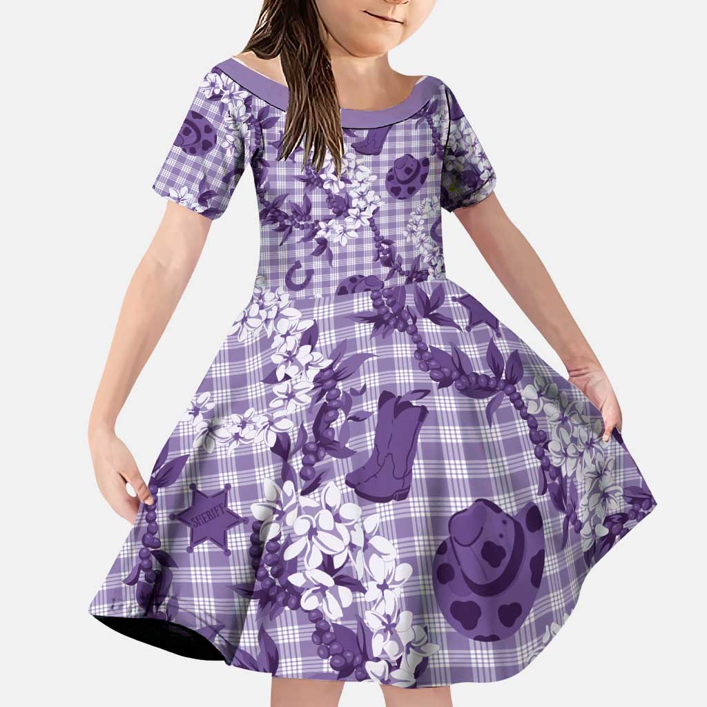 Mokihana Maile Ilima Leis Paniolo Palaka Family Matching Puletasi and Hawaiian Shirt Hawaiian Poni Spirit LT9 Daughter's Dress Purple - Polynesian Pride