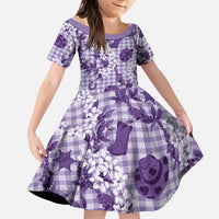 Mokihana Maile Ilima Leis Paniolo Palaka Family Matching Puletasi and Hawaiian Shirt Hawaiian Poni Spirit LT9 Daughter's Dress Purple - Polynesian Pride