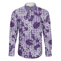 Mokihana Maile Ilima Leis Paniolo Palaka Family Matching Puletasi and Hawaiian Shirt Hawaiian Poni Spirit LT9 Dad's Shirt - Long Sleeve Purple - Polynesian Pride