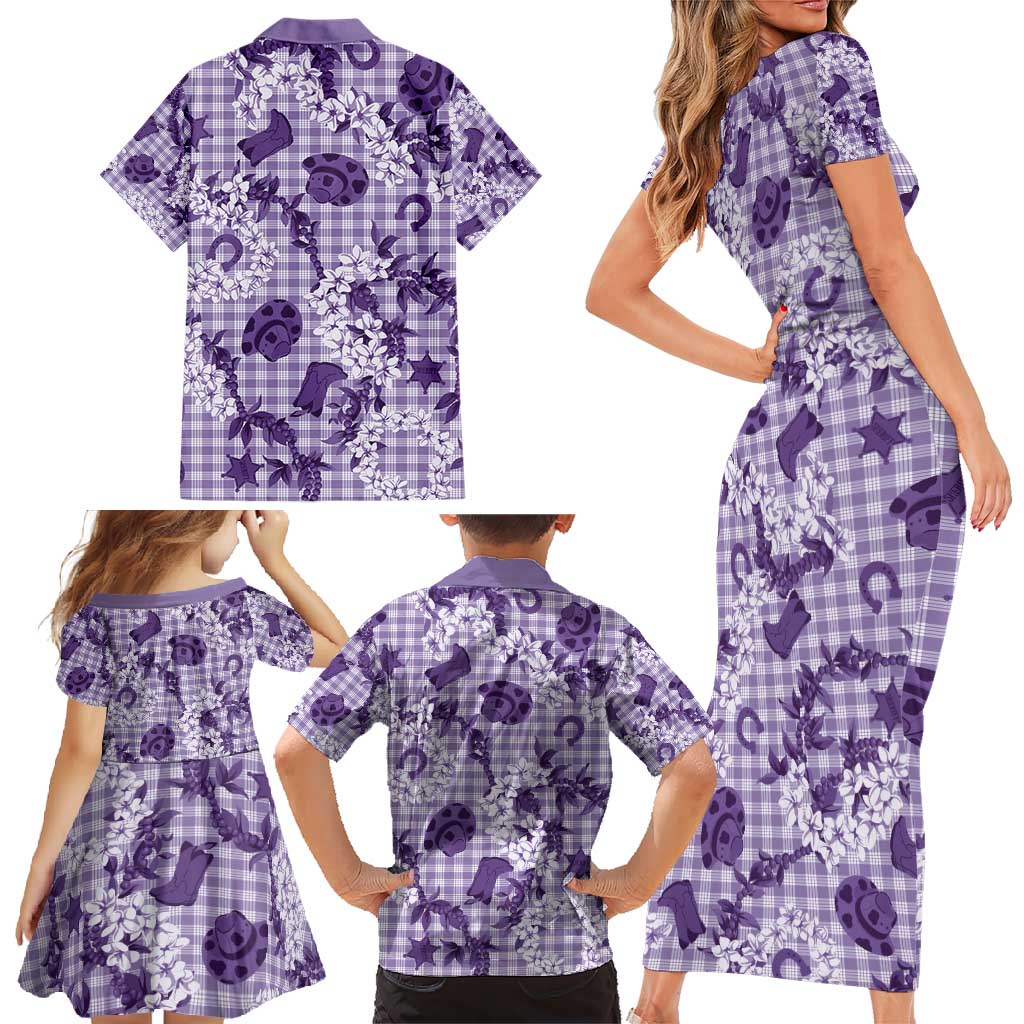 Mokihana Maile Ilima Leis Paniolo Palaka Family Matching Short Sleeve Bodycon Dress and Hawaiian Shirt Hawaiian Poni Spirit - Polynesian Pride
