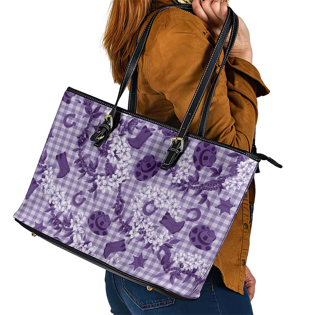 Mokihana Maile Ilima Leis Paniolo Palaka Leather Tote Bag Hawaiian Poni Spirit - Polynesian Pride