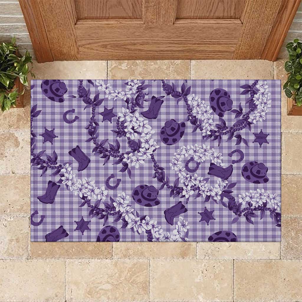 Mokihana Maile Ilima Leis Paniolo Palaka Rubber Doormat Hawaiian Poni Spirit LT9 Purple - Polynesian Pride