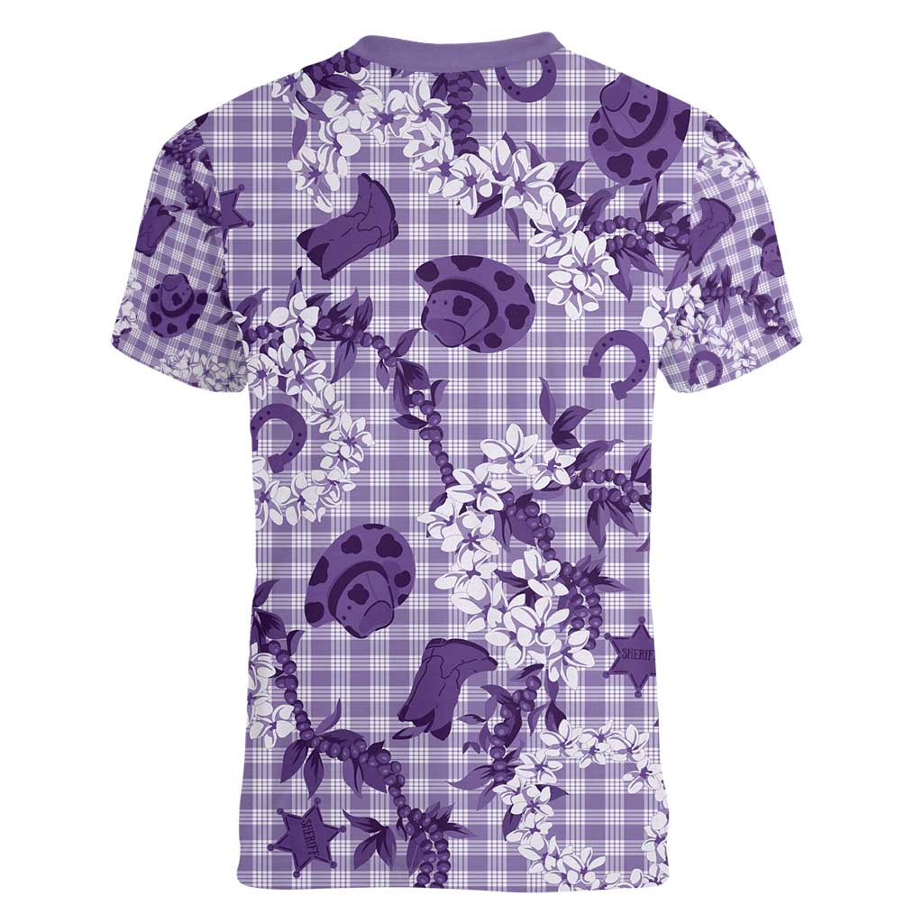 Mokihana Maile Ilima Leis Paniolo Palaka Women V-Neck T-Shirt Hawaiian Poni Spirit - Polynesian Pride