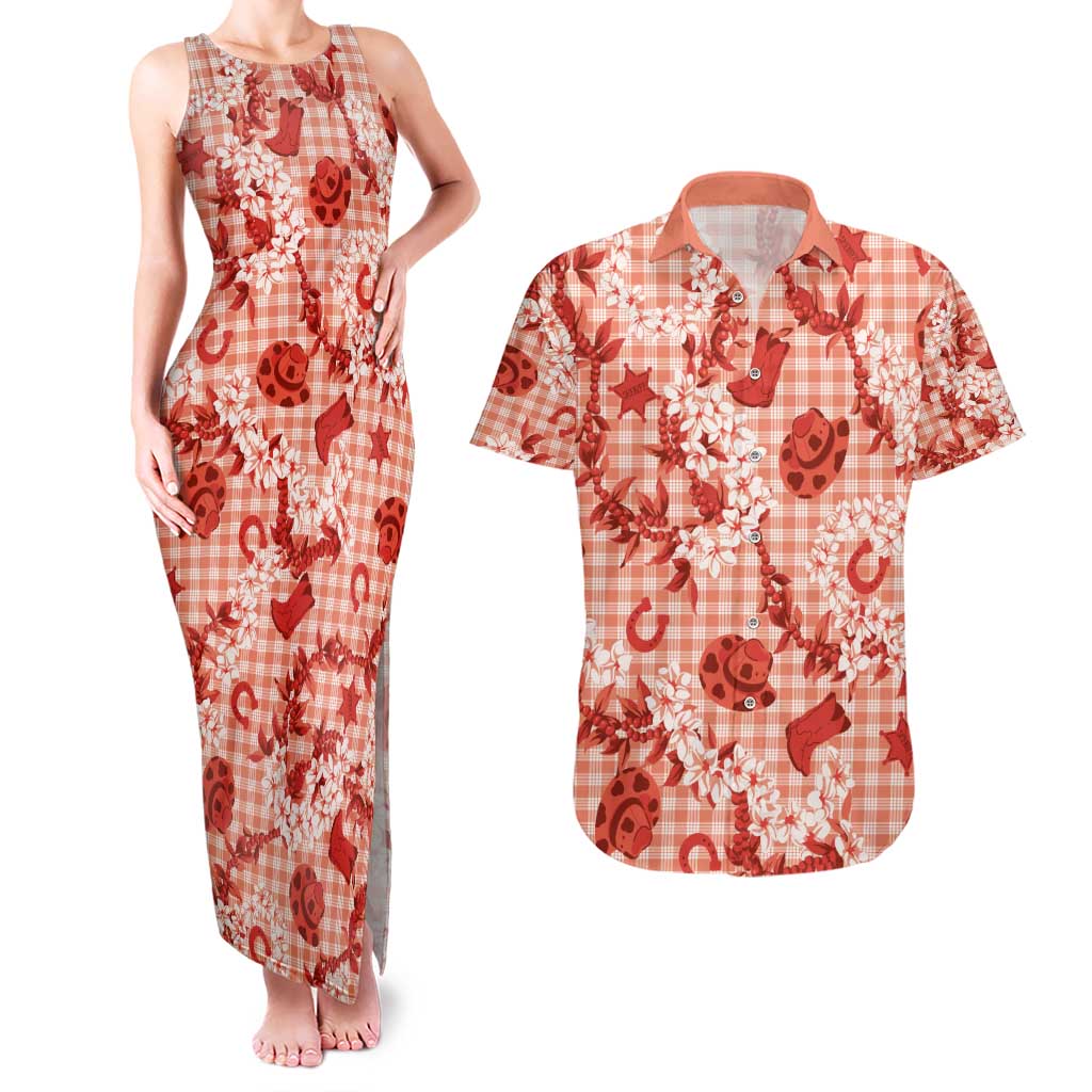 Mokihana Maile Ilima Leis Paniolo Palaka Couples Matching Tank Maxi Dress and Hawaiian Shirt Hawaiian Ulaula Spirit - Polynesian Pride