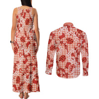 Mokihana Maile Ilima Leis Paniolo Palaka Couples Matching Tank Maxi Dress and Long Sleeve Button Shirt Hawaiian Ulaula Spirit - Polynesian Pride