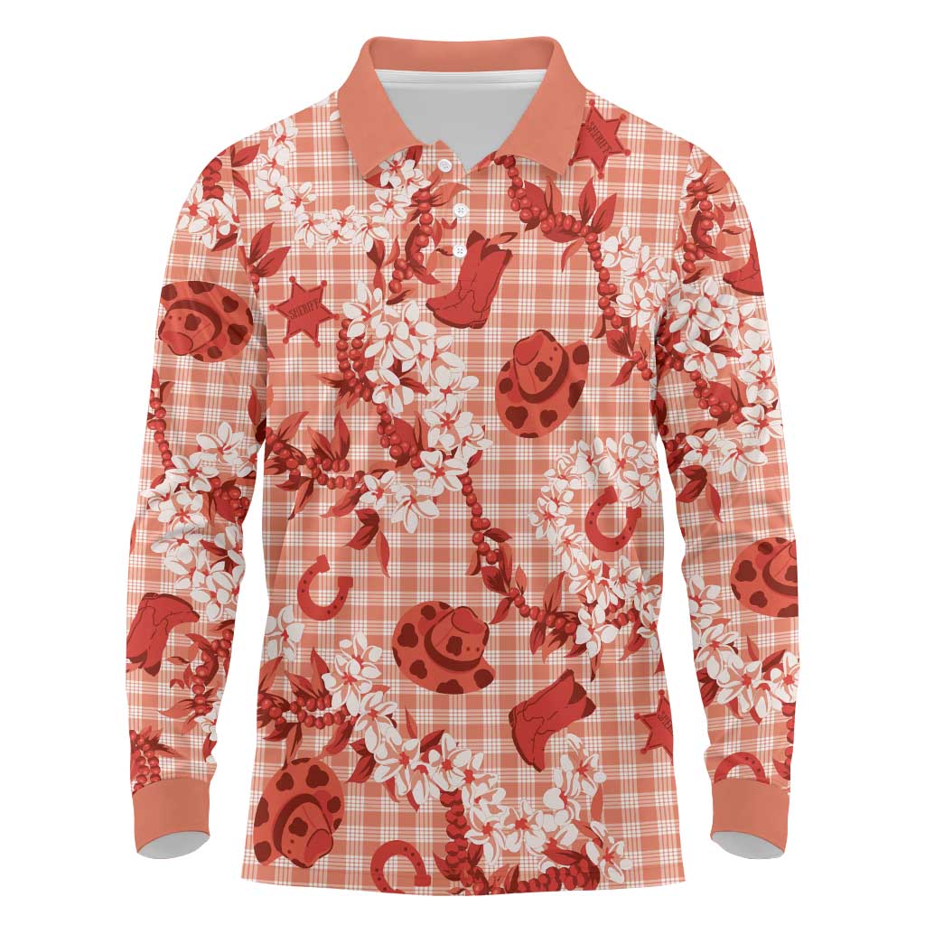 Mokihana Maile Ilima Leis Paniolo Palaka Long Sleeve Polo Shirt Hawaiian Ulaula Spirit - Polynesian Pride