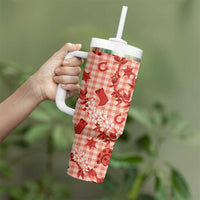 Mokihana Maile Ilima Leis Paniolo Palaka Tumbler With Handle Hawaiian Ulaula Spirit - Polynesian Pride