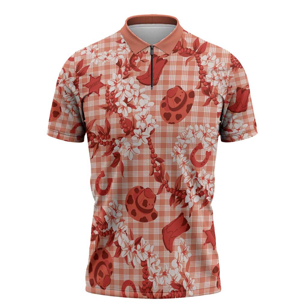 Mokihana Maile Ilima Leis Paniolo Palaka Zipper Polo Shirt Hawaiian Ulaula Spirit - Polynesian Pride