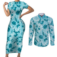 Mokihana Maile Ilima Leis Paniolo Palaka Couples Matching Short Sleeve Bodycon Dress and Long Sleeve Button Shirt Hawaiian Polu Opa Spirit - Polynesian Pride