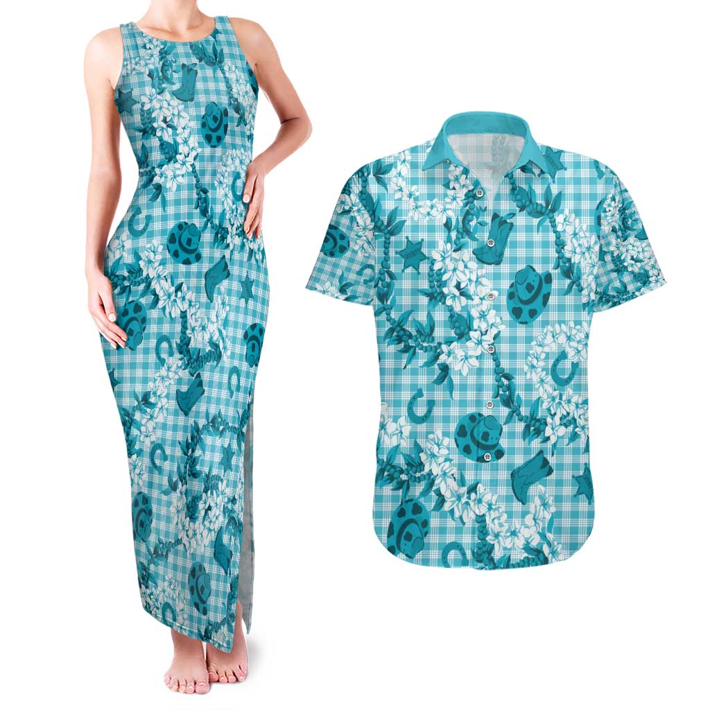 Mokihana Maile Ilima Leis Paniolo Palaka Couples Matching Tank Maxi Dress and Hawaiian Shirt Hawaiian Polu Opa Spirit - Polynesian Pride