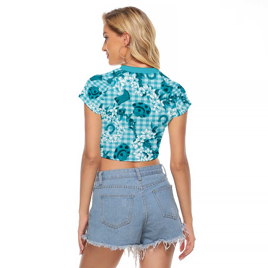 Mokihana Maile Ilima Leis Paniolo Palaka Raglan Cropped T Shirt Hawaiian Polu Opa Spirit - Polynesian Pride