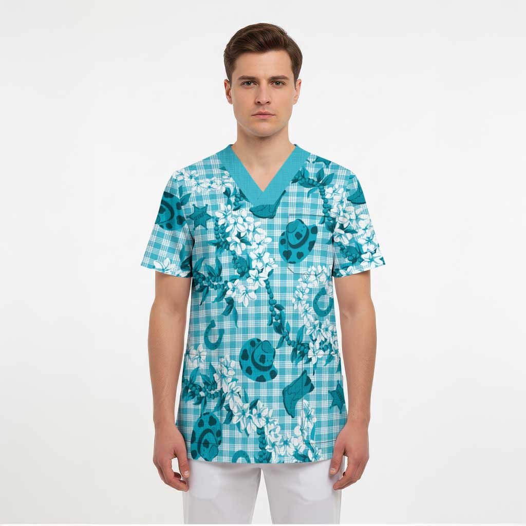 Mokihana Maile Ilima Leis Paniolo Palaka Scrub Top Hawaiian Polu Opa Spirit - Polynesian Pride