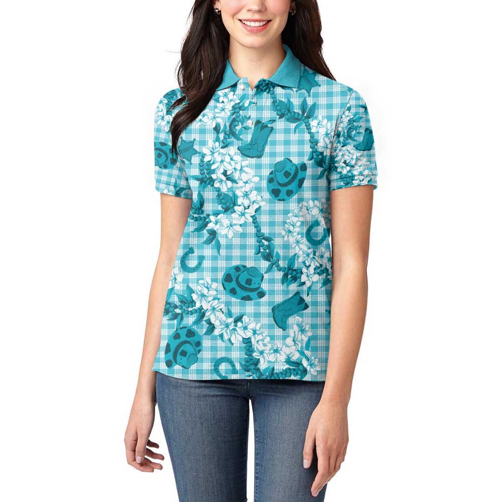 Mokihana Maile Ilima Leis Paniolo Palaka Women Polo Shirt Hawaiian Polu Opa Spirit - Polynesian Pride