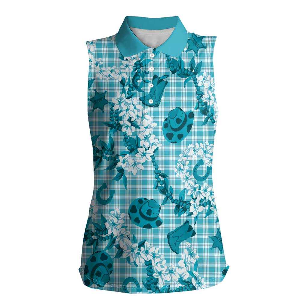 Mokihana Maile Ilima Leis Paniolo Palaka Women Sleeveless Polo Shirt Hawaiian Polu Opa Spirit - Polynesian Pride