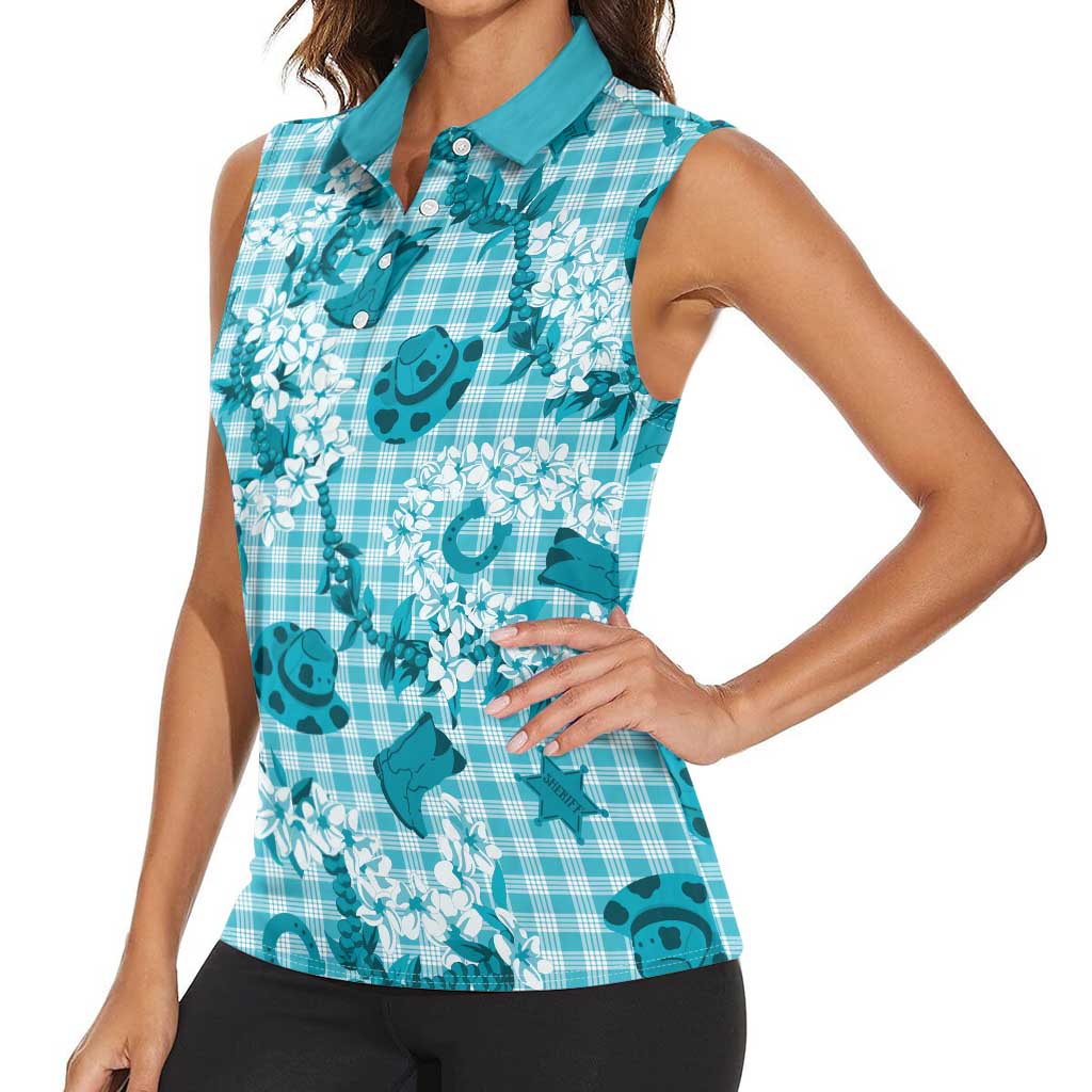 Mokihana Maile Ilima Leis Paniolo Palaka Women Sleeveless Polo Shirt Hawaiian Polu Opa Spirit - Polynesian Pride