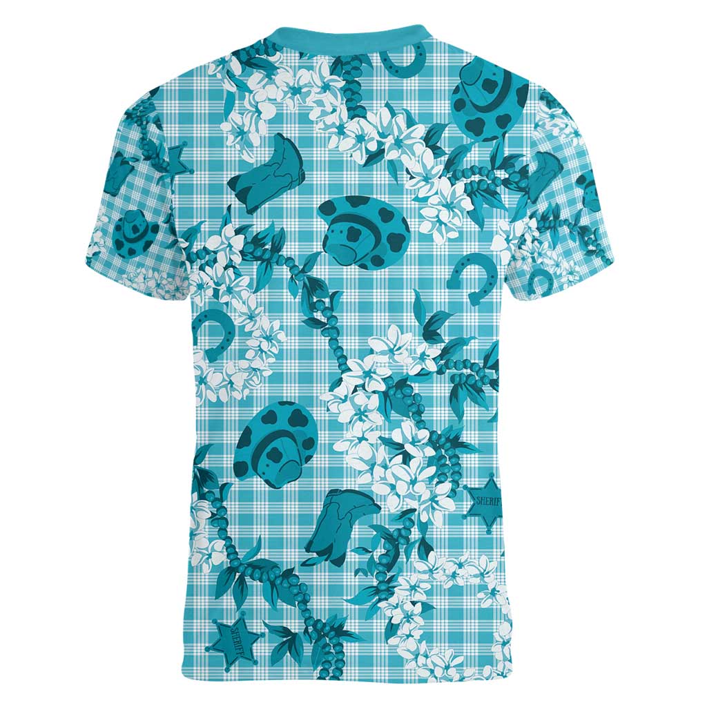 Mokihana Maile Ilima Leis Paniolo Palaka Women V-Neck T-Shirt Hawaiian Polu Opa Spirit - Polynesian Pride