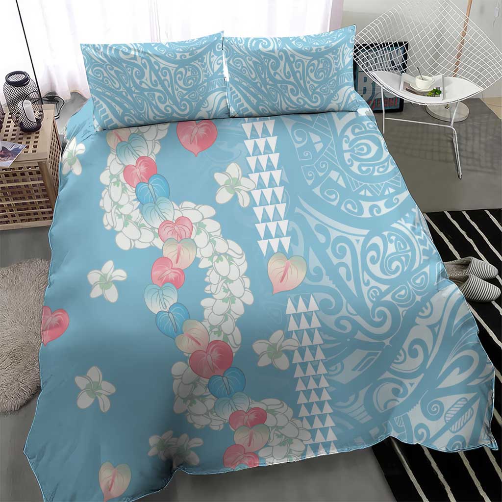 Blue Hawaii Anthurium Plumeria Lei Bedding Set