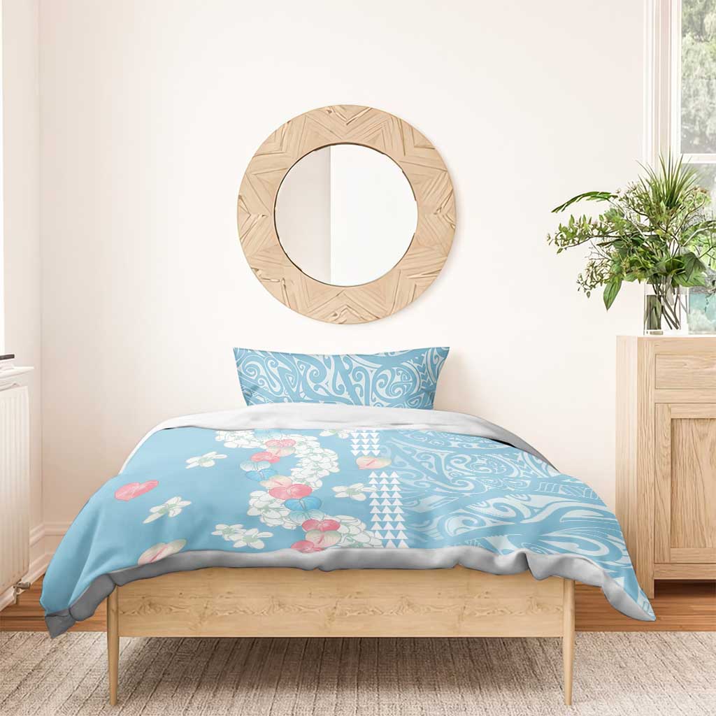 Blue Hawaii Anthurium Plumeria Lei Bedding Set