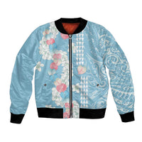 Blue Hawaii Anthurium Plumeria Lei Bomber Jacket
