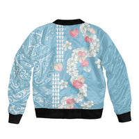 Blue Hawaii Anthurium Plumeria Lei Bomber Jacket