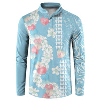 Blue Hawaii Anthurium Plumeria Lei Button Sweatshirt LT9 Blue - Polynesian Pride