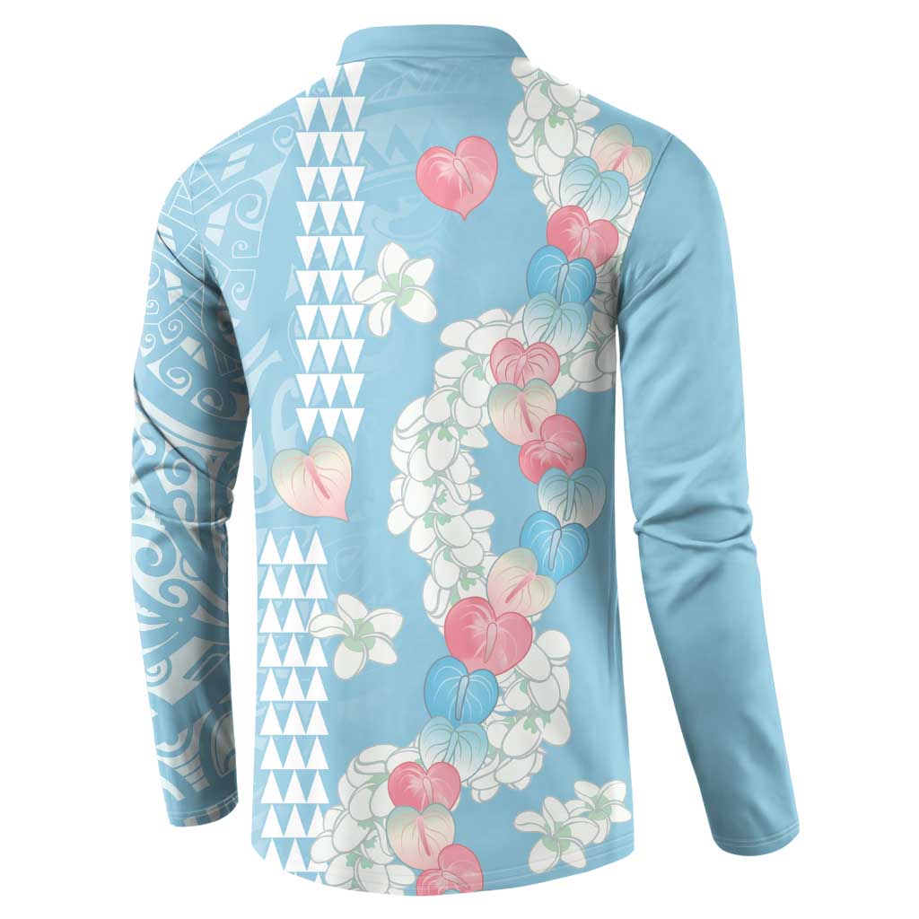 Blue Hawaii Anthurium Plumeria Lei Button Sweatshirt LT9 - Polynesian Pride