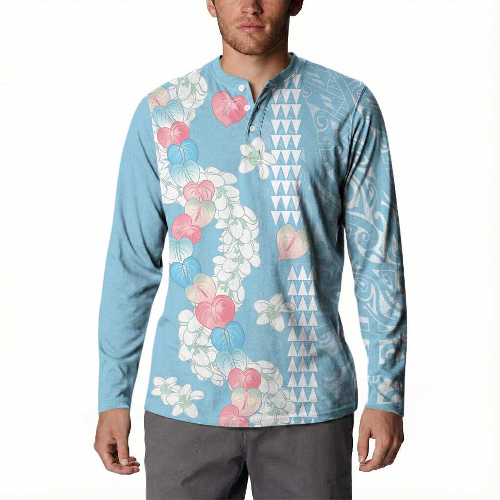 Blue Hawaii Anthurium Plumeria Lei Button Sweatshirt LT9 - Polynesian Pride