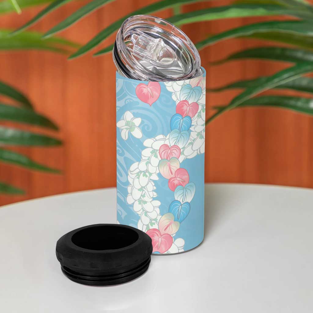 Blue Hawaii Anthurium Plumeria Lei 4 in 1 Can Cooler Tumbler