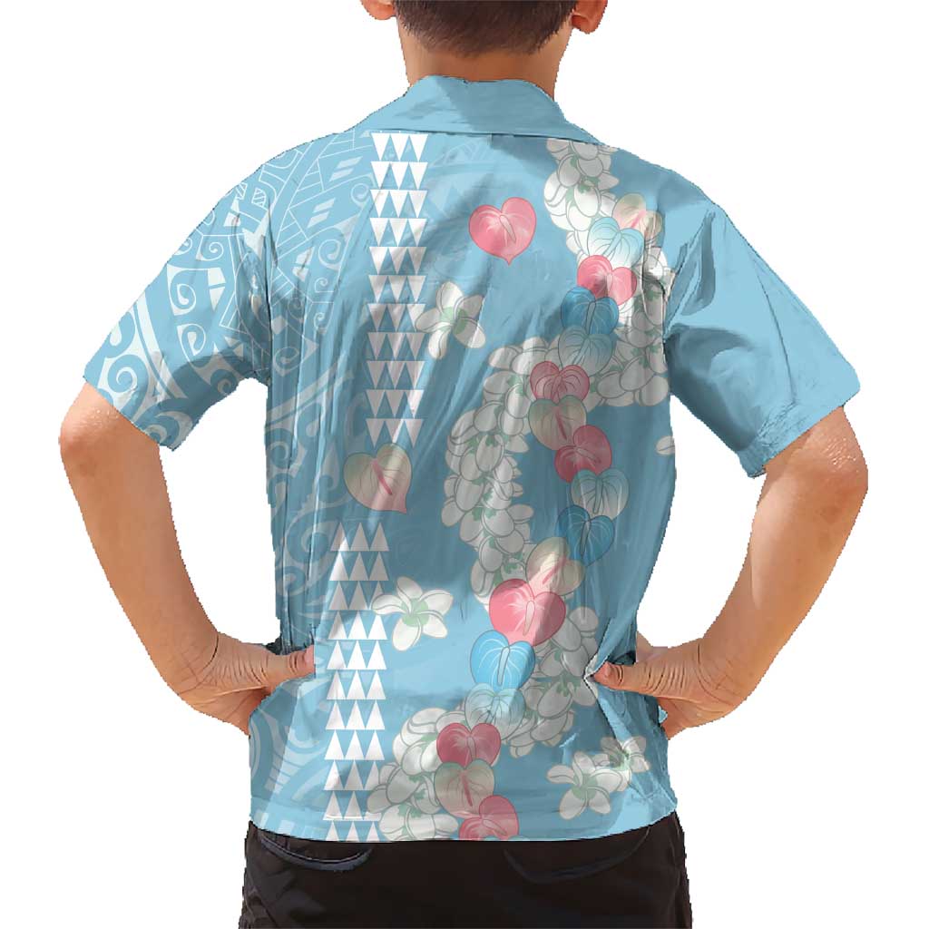 Blue Hawaii Anthurium Plumeria Lei Family Matching Long Sleeve Bodycon Dress and Hawaiian Shirt