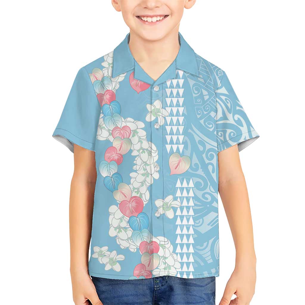 Blue Hawaii Anthurium Plumeria Lei Family Matching Long Sleeve Bodycon Dress and Hawaiian Shirt
