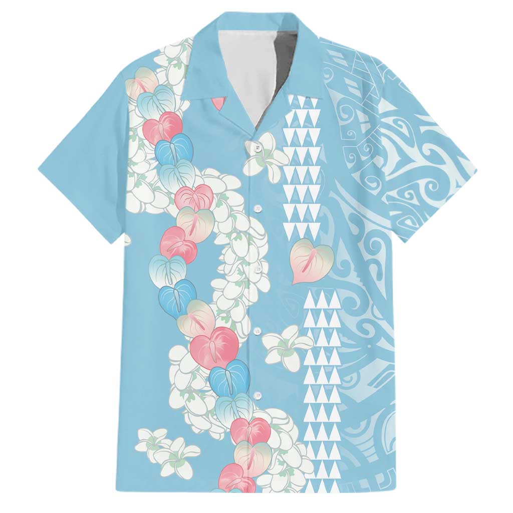 Blue Hawaii Anthurium Plumeria Lei Family Matching Off Shoulder Maxi Dress and Hawaiian Shirt LT9 Dad's Shirt - Short Sleeve Blue - Polynesian Pride