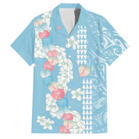Blue Hawaii Anthurium Plumeria Lei Family Matching Off Shoulder Maxi Dress and Hawaiian Shirt LT9 Dad's Shirt - Short Sleeve Blue - Polynesian Pride