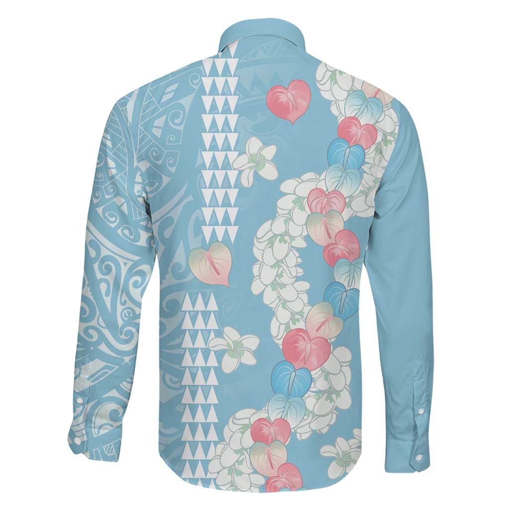 Blue Hawaii Anthurium Plumeria Lei Family Matching Off Shoulder Maxi Dress and Hawaiian Shirt LT9 - Polynesian Pride