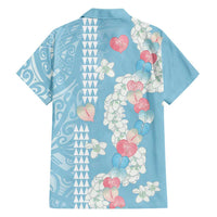 Blue Hawaii Anthurium Plumeria Lei Family Matching Off Shoulder Short Dress and Hawaiian Shirt LT9 - Polynesian Pride