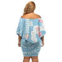 Blue Hawaii Anthurium Plumeria Lei Family Matching Off Shoulder Short Dress and Hawaiian Shirt LT9 - Polynesian Pride